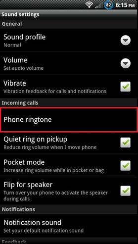 Android Sound Menu, Ringtone